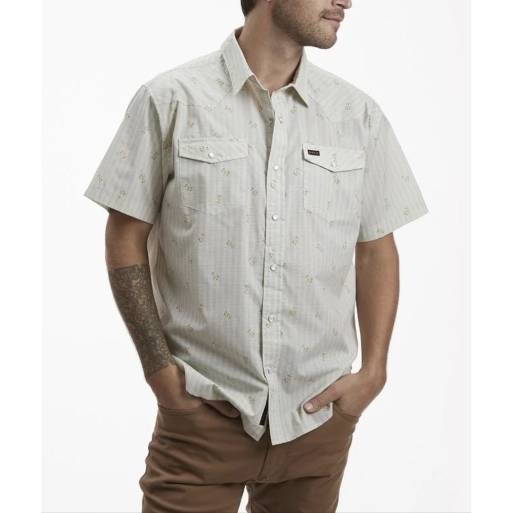 Howler Brothers H-Bar-B Snapshirt Mens Grid Floral Western Pearl Snap Shirt Sz M